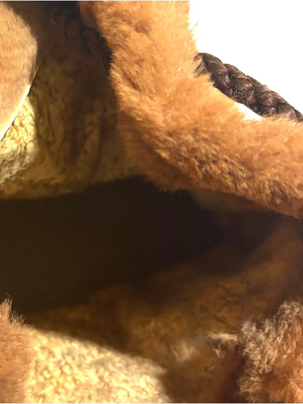 Faux Fur Drawstring Bucket Bag - Brown